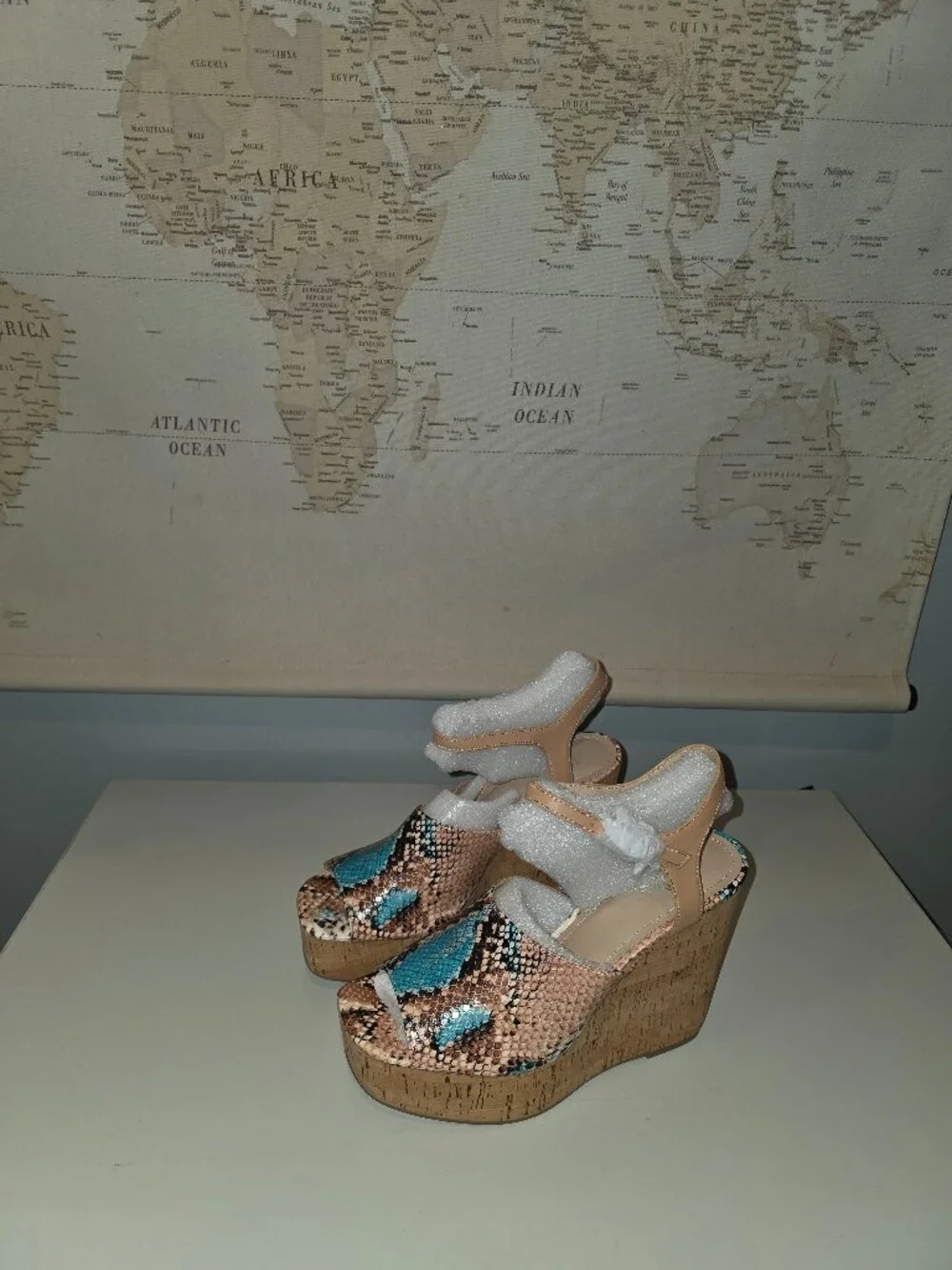 Charles by Charles David Dory Cork Platform Wedges Faux Python Snake